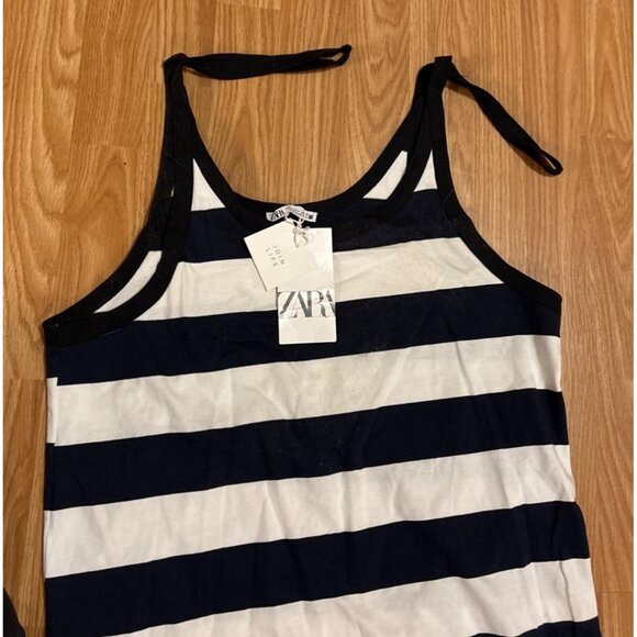 Zara Join Life Womens Striped Dress L Black White Bold Casual Sleeveless Cotton - Picture 2 of 6